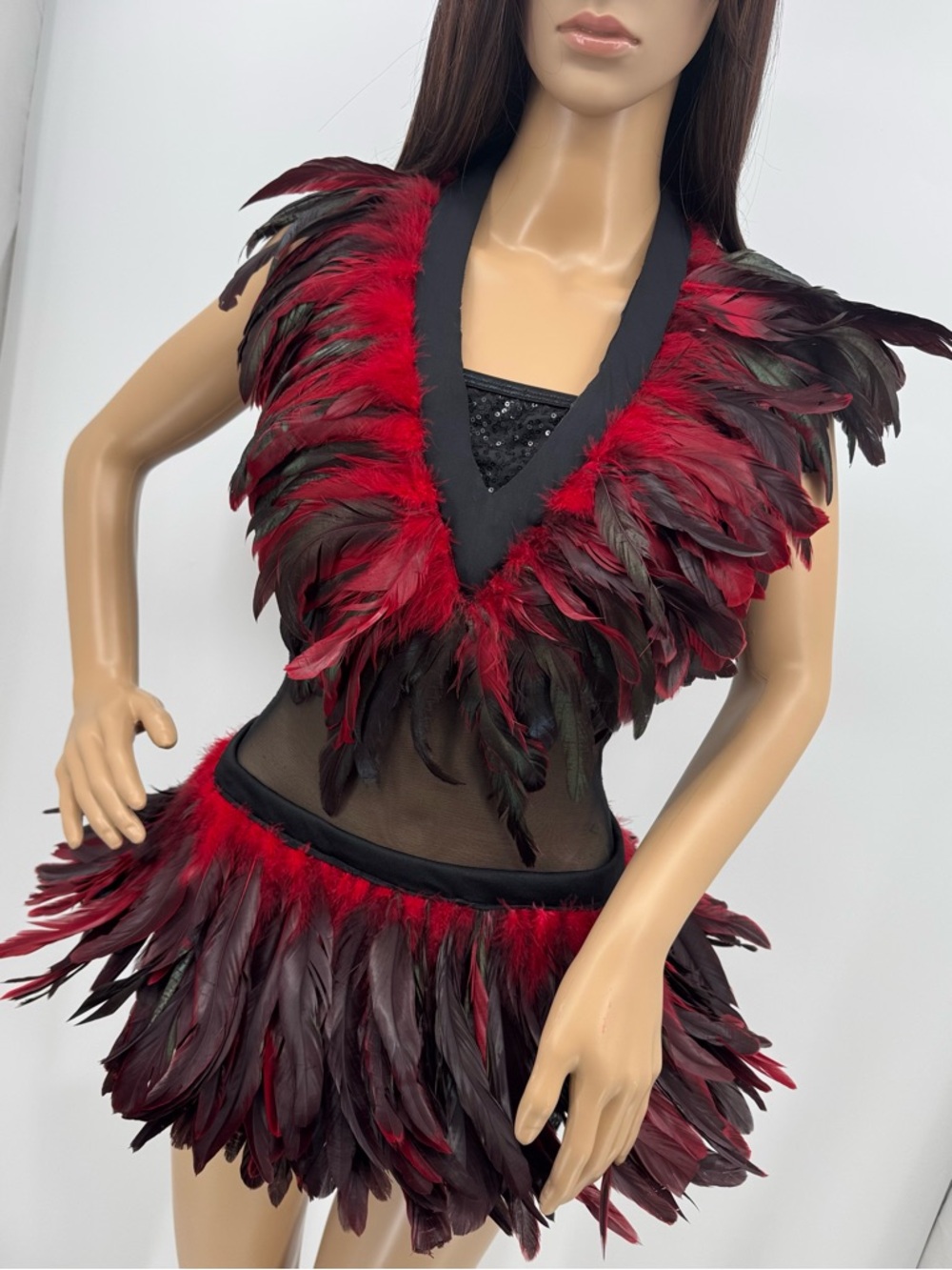 Vintage Y2K Halloween Avant Garde Cosplay Feathers Sequin Romper Dance Costum